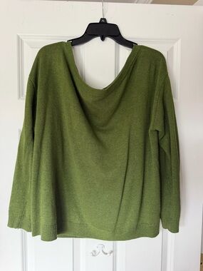 Alice + Olivia Olive Green Off-the-Shoulder Knit Sweater
